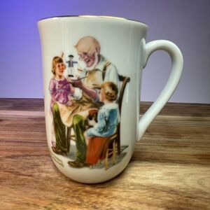 Norman Rockwell Museum VTG 1982 Toymaker Mug Grandma Gift Gold Rim 8oz Nostolgia